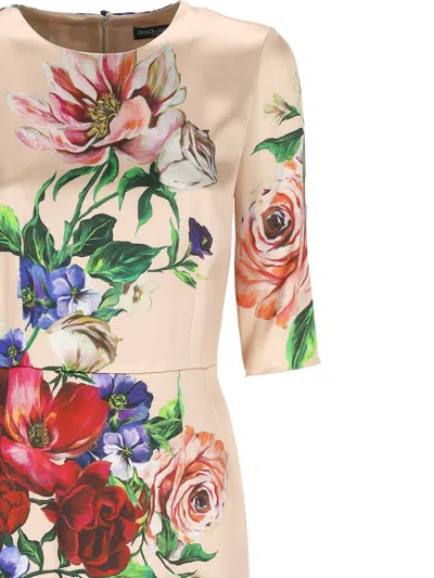 Dolce & Gabbana Women Satin Dress With Iconic Floral Print In Neutral