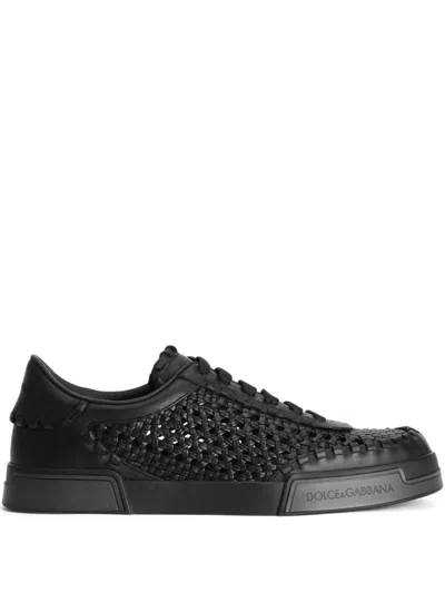 Dolce & Gabbana Round Toe Leather Low Top Sneakers