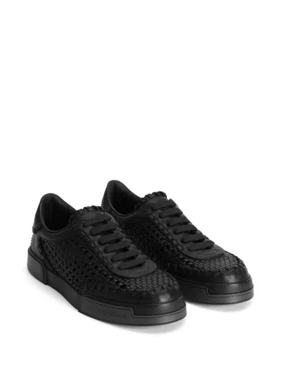 Dolce & Gabbana Round Toe Leather Low Top Sneakers
