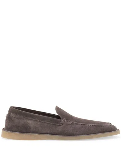 Dolce & Gabbana Logo Suede Loafers In Brown