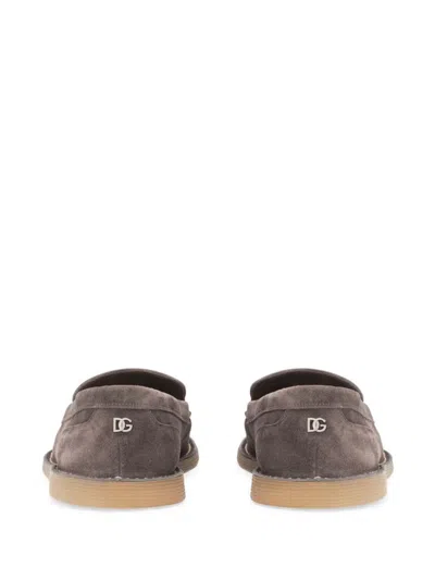 Dolce & Gabbana Logo Suede Loafers In Brown