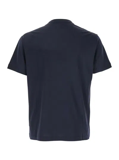 Emporio Armani Blue T-shirt With Logo Lettering On The Front In Cotton And Lyocell Blend Man In Blue