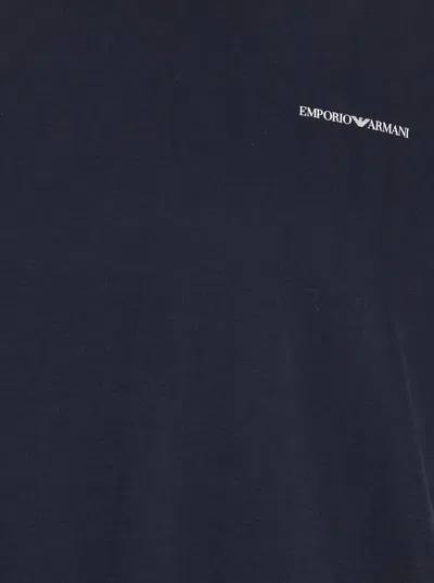 Emporio Armani Blue T-shirt With Logo Lettering On The Front In Cotton And Lyocell Blend Man In Blue