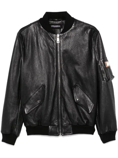 Dolce & Gabbana Zip Front Jacket With Ribbed Cuffs In Black