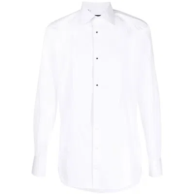 Dolce & Gabbana White Cotton Poplin Gold Tuxedo Shirt In White