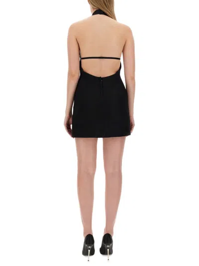 Dolce & Gabbana Black Mini Dress With Floral Detail In Wool Woman In Black