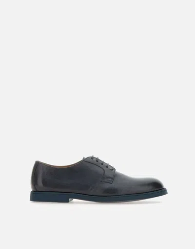 Doucal's Triumph Blue Leather Lace Up Shoes In Black