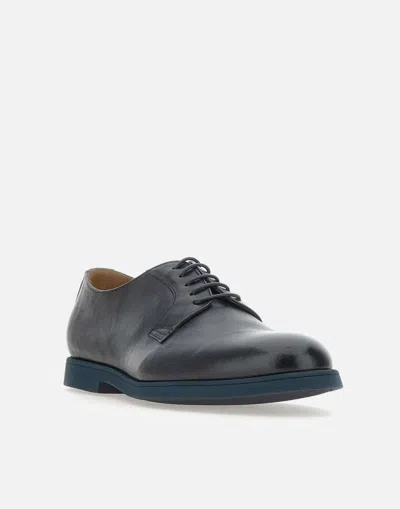 Doucal's Triumph Blue Leather Lace Up Shoes In Black