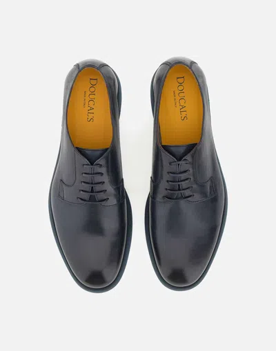 Doucal's Triumph Blue Leather Lace Up Shoes In Black