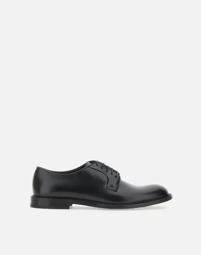 Doucal's Triumph Blue Leather Lace Up Shoes In Black
