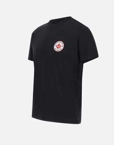 Dsquared2 Men Black T-shirt With Chest Logo Application In Cotton Man In Black