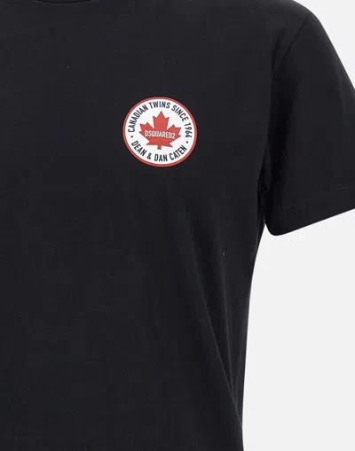 Dsquared2 Men Black T-shirt With Chest Logo Application In Cotton Man In Black