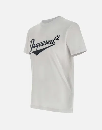 Dsquared2 White T-shirt With Logo Print On The Front In Cotton Man