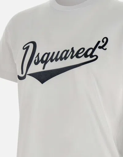 Dsquared2 White T-shirt With Logo Print On The Front In Cotton Man