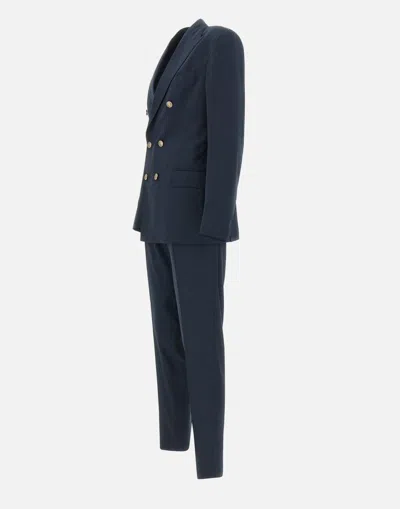 Eleventy Blue Double-breasted Suit With Peak Revers And Jewel Buttons In Wool Stretch Man In Blue