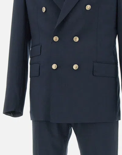 Eleventy Blue Double-breasted Suit With Peak Revers And Jewel Buttons In Wool Stretch Man In Blue