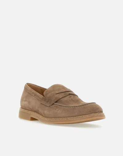Eleventy Suede Calfskin Penny Loafers In Cocoa