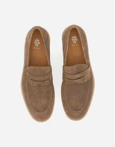 Eleventy Suede Calfskin Penny Loafers In Cocoa