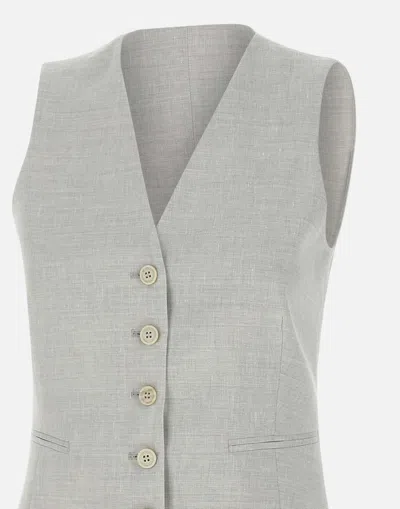 Eleventy Wool Linen Gilet In Ice Grey In Gray