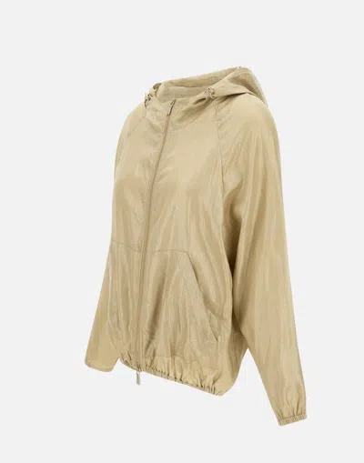 Eleventy Linen Jacket With Hood And Zip In Nude
