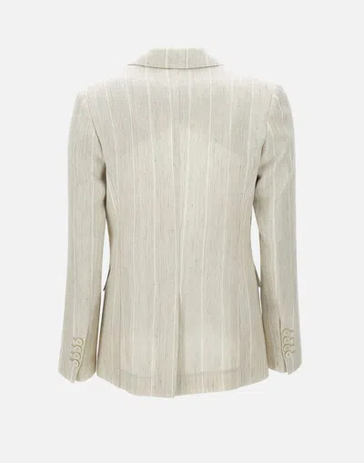 Eleventy Ecru Wool Linen Blazer With Stripes In Neutral