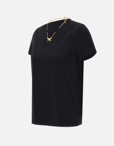 Elisabetta Franchi Crew Neck T-shirt With Gold Necklace Cut-out In Black