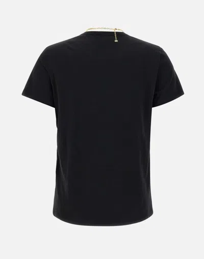 Elisabetta Franchi Crew Neck T-shirt With Gold Necklace Cut-out In Black