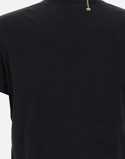 Elisabetta Franchi Crew Neck T-shirt With Gold Necklace Cut-out In Black