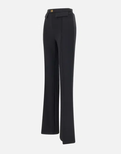 Elisabetta Franchi Flared Leg Crepe Pants Front Flaps