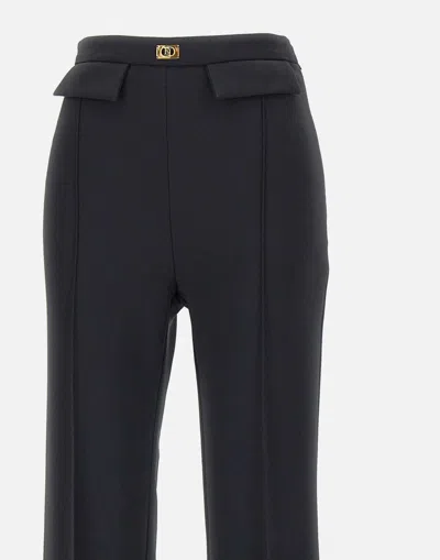 Elisabetta Franchi Flared Leg Crepe Pants Front Flaps