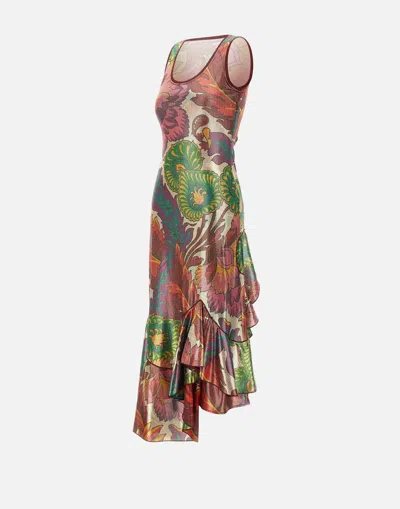 Etro Laminated Jersey Dress With Maxi Floral Print