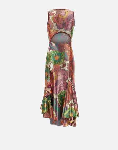 Etro Laminated Jersey Dress With Maxi Floral Print
