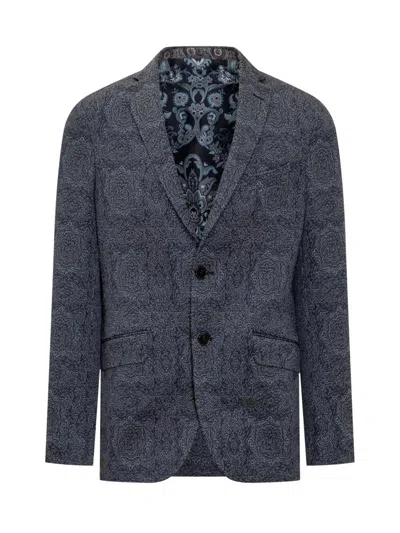 Etro Paisley Print Two-button Blazer In Gray