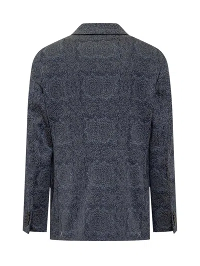 Etro Paisley Print Two-button Blazer In Gray
