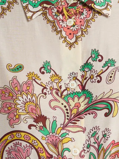 Etro Multicolor Shirt With Classic Collar And All-over Paisley Print In Cotton And Silk Woman