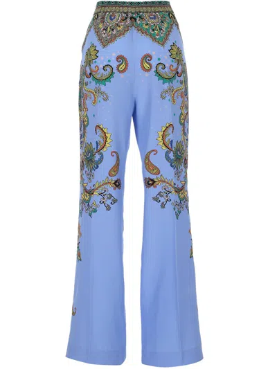 Etro Palazzo Silk Trousers With Floral And Geometric Print