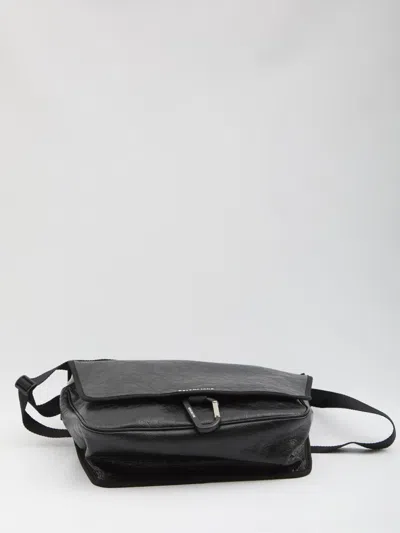 Balenciaga Explorer Leather Messenger Bag In Black