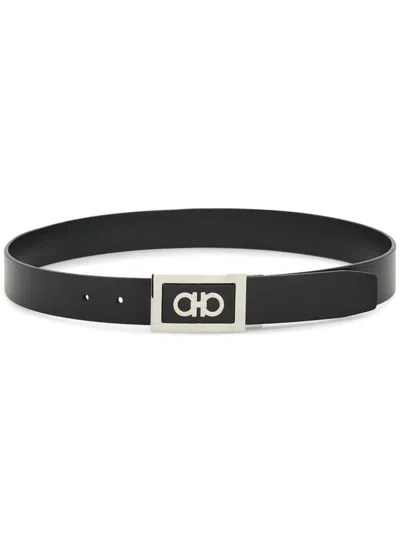 Ferragamo Gancini Black Testa Di Moro Belt In Black