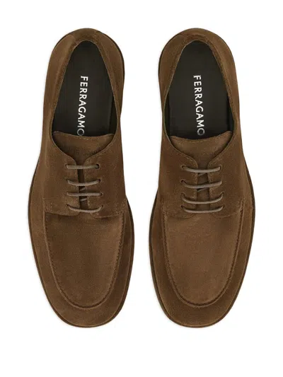 Ferragamo Camel Brown Suede Derby