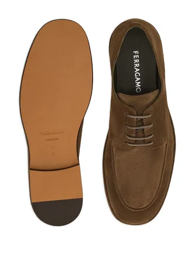 Ferragamo Camel Brown Suede Derby