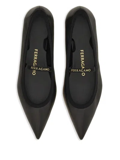 Ferragamo Carice Satin Ribbon Tapered Ballerinas In Black In Black