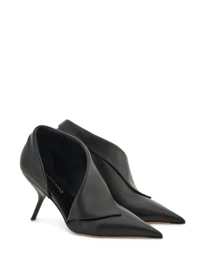 Ferragamo Black Pumps With Pointed Design And Side Opening Detail In Leather Woman In Black