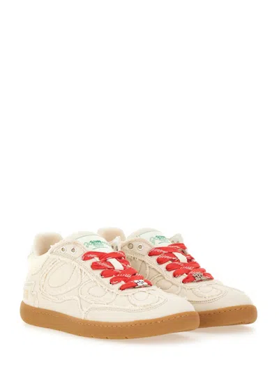 Ganni Canvas Sneaker With Rubber Sole And Embroidered Stitching In Neutral