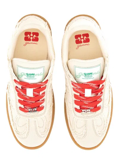 Ganni Canvas Sneaker With Rubber Sole And Embroidered Stitching In Neutral