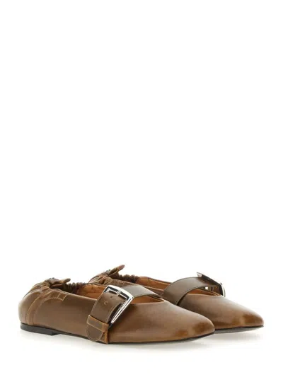 Ganni Ballerina With Buckle Strap In Green