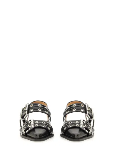 Ganni 'cocco' Black Leather Ballet Flats In Black