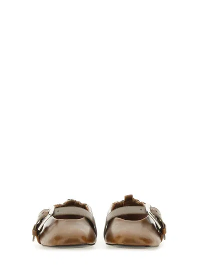 Ganni Ballerina With Buckle Strap In Green