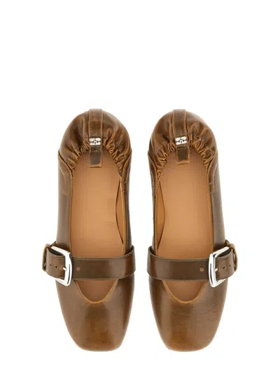 Ganni Ballerina With Buckle Strap In Green