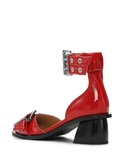 Ganni Cutout Pumps Silver Buckles In Red