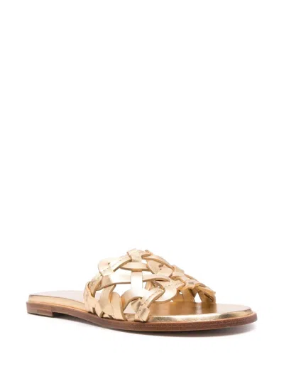Gianvito Rossi Amalfi Gold Tone Interwoven Leather Sandals